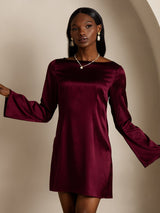 [Rosso Scuro] SilkSilky-IT Long Sleeve Boat Neck Vestiti da donna 004