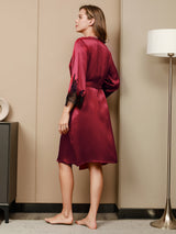 [Rosso Scuro] SilkSilky-IT 3/4 Sleeve V Neck Set camicia e vestaglia 004