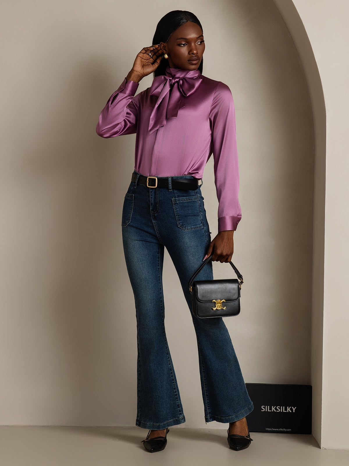 [Viola Scuro] SilkSilky-IT 19Momme Seta Manica lunga Blouse 008