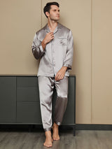 [Grigio] SilkSilky-IT Long Sleeve Lapel Collar Pigiami da uomo 004