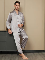 [Grigio] SilkSilky-IT Long Sleeve Lapel Collar Pigiami da uomo 006
