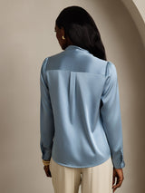 [Blu Grigiastro] SilkSilky-IT Long Sleeve Tie Neck Bluse 002