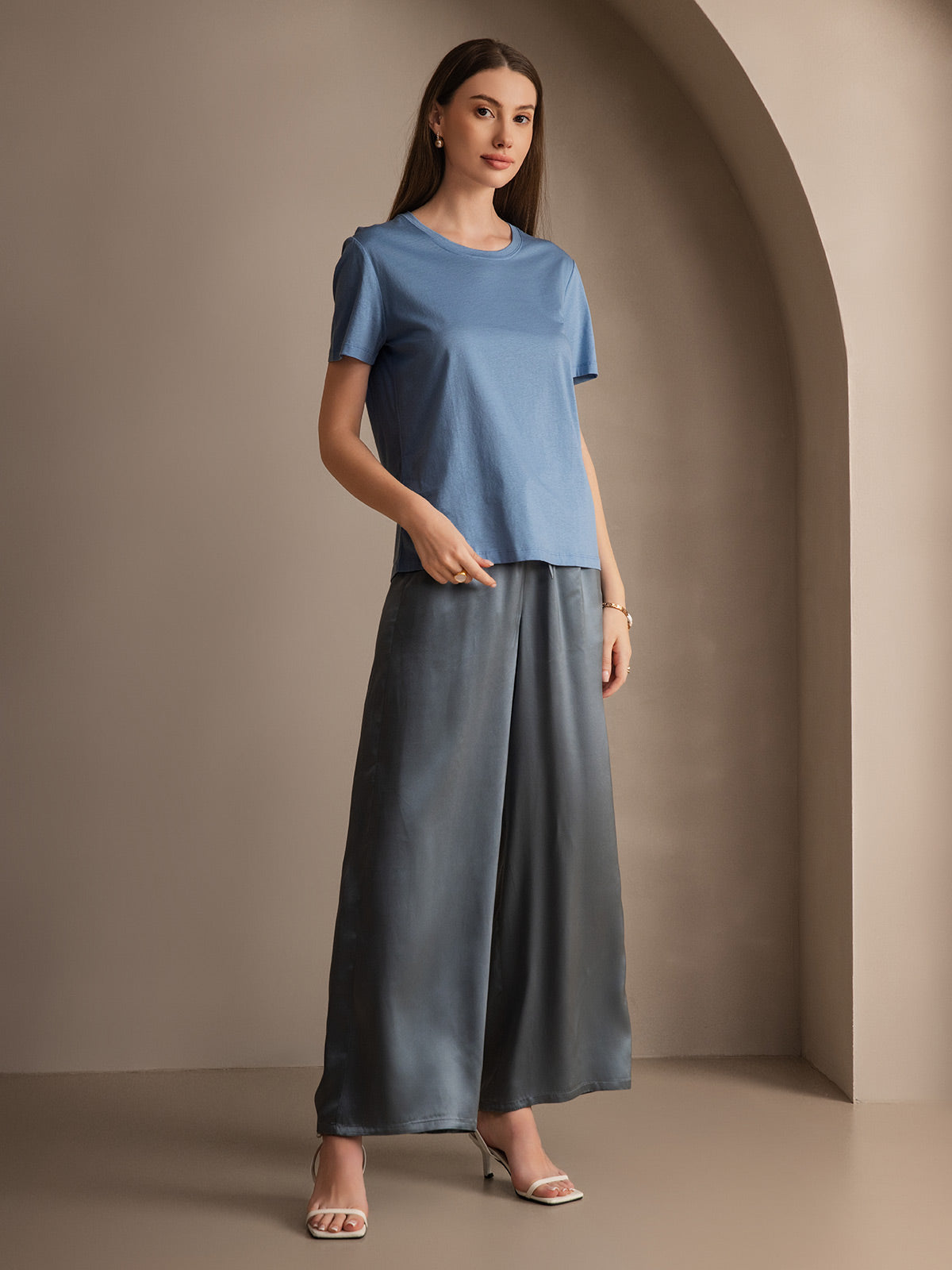 [Blu Grigiastro] SilkSilky-IT Pure Silk Womens Pants 004