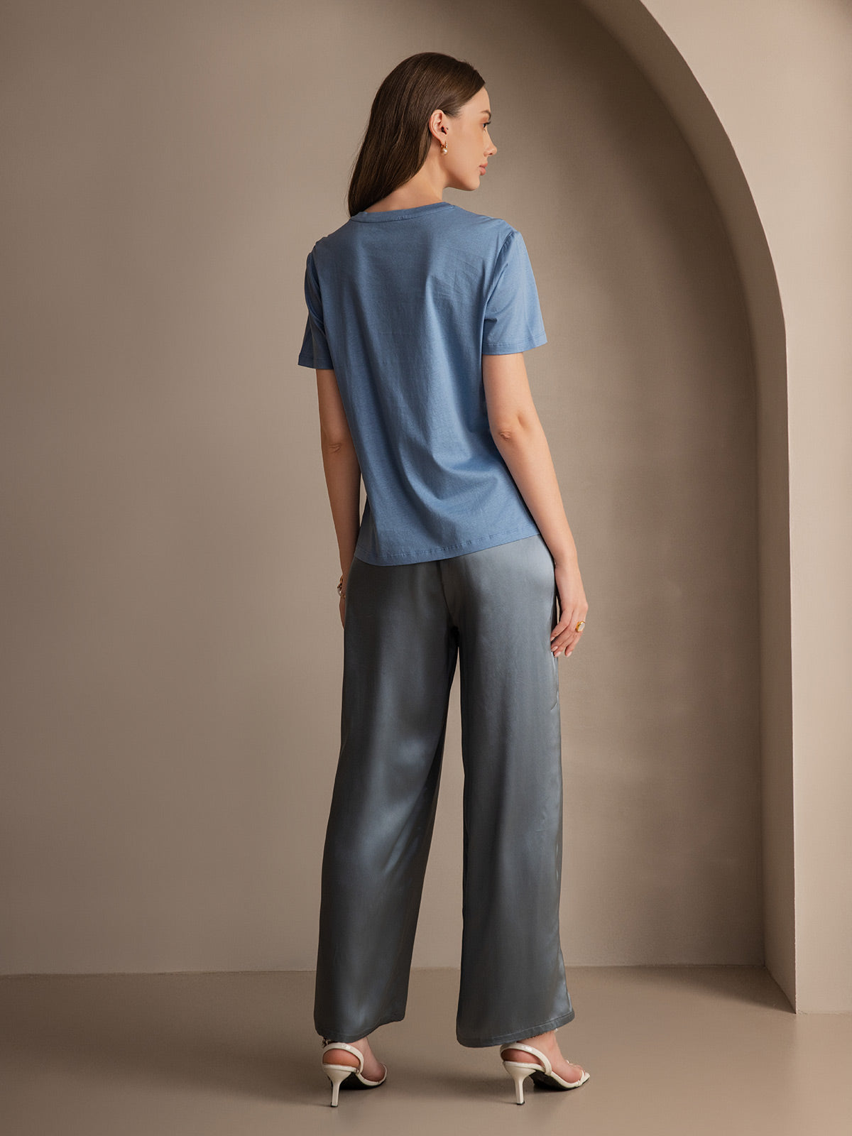 [Blu Grigiastro] SilkSilky-IT Pure Silk Womens Pants 005