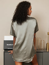 [Verde Grigiastro] SilkSilky-IT Short Sleeve Round Neck Pigiami da donna 002