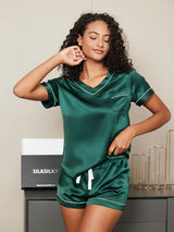 [Verde] SilkSilky-IT Maniche Corte Womens Pajamas 002