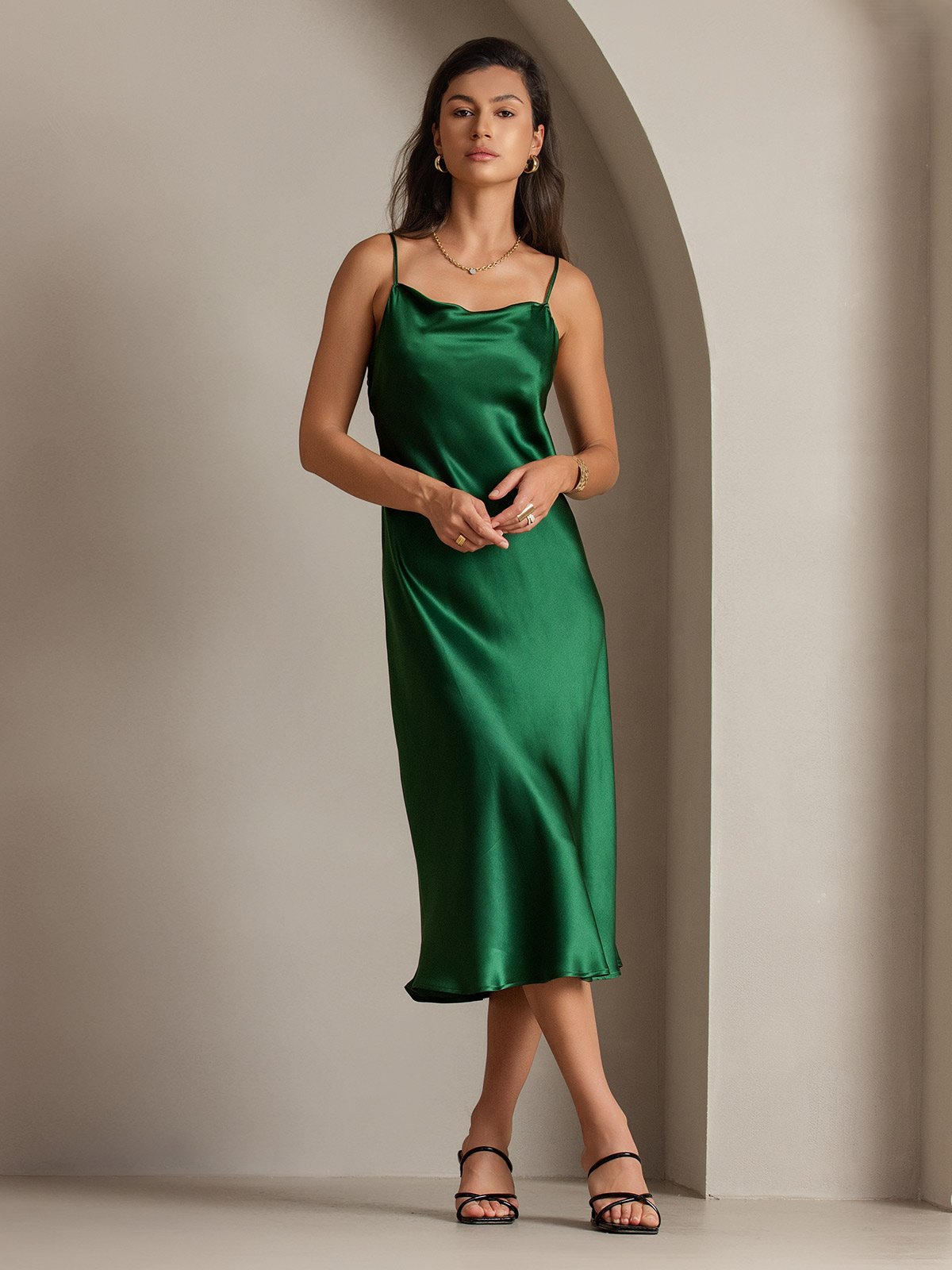 [Verde] SilkSilky-IT Sleeveless Cowl Neck Vestiti da donna 001