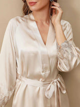 [Avorio] SilkSilky-IT 3/4 Sleeve V Neck Set camicia e vestaglia 009