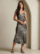 [Leopardo] SilkSilky-IT Sleeveless V Neck Vestiti da donna 009