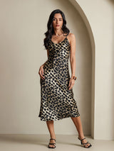 [Leopardo] SilkSilky-IT Sleeveless V Neck Vestiti da donna 011