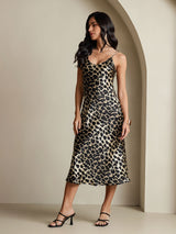 [Leopardo] SilkSilky-IT Sleeveless V Neck Vestiti da donna 013