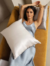 [GrigioChiaro+Bianco] SilkSilky-IT 22Momme Seta pura Pillowcase 004