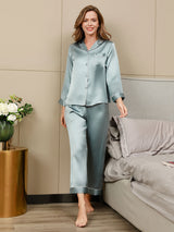 [Azzurro] SilkSilky-IT Long Sleeve Lapel Collar Pigiami da donna 001