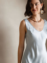 [Azzurro] SilkSilky-IT Senza maniche Scollo A Coppa Vestiti da donna 003
