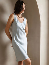 [Azzurro] SilkSilky-IT Senza maniche Scollo A Coppa Vestiti da donna 004