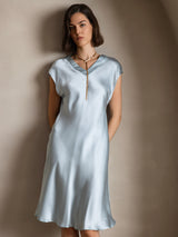 [Azzurro] SilkSilky-IT Cap Sleeve V Neck Vestiti da donna 003