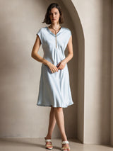 [Azzurro] SilkSilky-IT Cap Sleeve V Neck Vestiti da donna 005