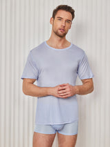 [Azzurro] SilkSilky-IT Maniche Corte Collo Rotondo Aderente Maglietta da uomo 001