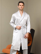 [Grigio Chiaro] SilkSilky-IT 19Momme Manica lunga Mens Robe 001