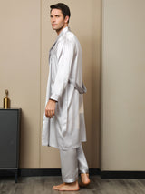 [Grigio Chiaro] SilkSilky-IT 19Momme Manica lunga Mens Robe 002