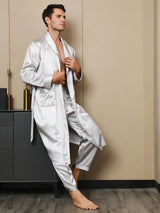 [Grigio Chiaro] SilkSilky-IT 19Momme Manica lunga Mens Robe 005