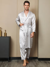 [Grigio Chiaro] SilkSilky-IT 19Momme Manica lunga Mens Robe 006