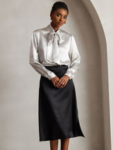 [Grigio Chiaro] SilkSilky-IT Long Sleeve Tie Neck Bluse 005