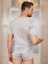 [Grigio Chiaro] SilkSilky-IT Maniche Corte Collo Rotondo Aderente Maglietta da uomo 002