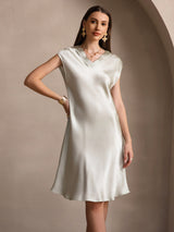 [Verde Chiaro] SilkSilky-IT Cap Sleeve V Neck Vestiti da donna 003