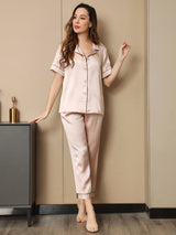 [Rosa Chiaro] SilkSilky-IT Maniche Corte Collo a Taglio Pigiami da donna 001