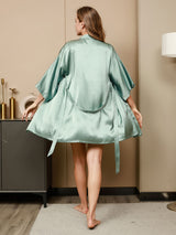 [Menta Verde] SilkSilky-IT A tre quarti Scollo a V Set camicia e vestaglia 002