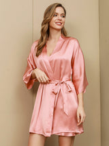 [Rosa] SilkSilky-IT A tre quarti Scollo a V Set camicia e vestaglia 003
