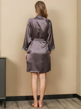 [Grigio Porpora] SilkSilky-IT 3/4 Sleeve V Neck Set camicia e vestaglia 006