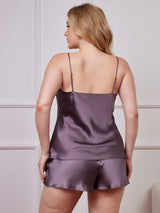 [Grigio Porpora] SilkSilky-IT Tirantes Finos Scollo a V Set di bretelle taglia grossa 002