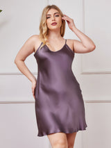 [Grigio Porpora] SilkSilky-IT Tirantes Finos Scollo a V Vestiti da donna taglia grossa 003