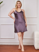 [Grigio Porpora] SilkSilky-IT Tirantes Finos Scollo a V Vestiti da donna taglia grossa 005