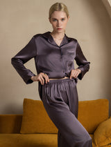 [Grigio Porpora] SilkSilky-IT Long Sleeve Lapel Collar Pigiami da donna 003