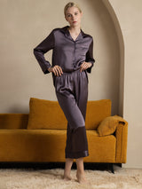 [Grigio Porpora] SilkSilky-IT Long Sleeve Lapel Collar Pigiami da donna 007
