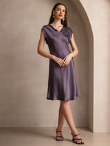 [Grigio Porpora] SilkSilky-IT Cap Sleeve V Neck Vestiti da donna 001
