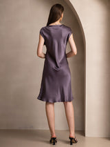 [Grigio Porpora] SilkSilky-IT Cap Sleeve V Neck Vestiti da donna 002