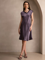 [Grigio Porpora] SilkSilky-IT Cap Sleeve V Neck Vestiti da donna 003