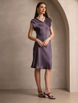 [Grigio Porpora] SilkSilky-IT Cap Sleeve V Neck Vestiti da donna 004
