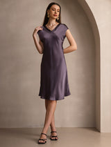 [Grigio Porpora] SilkSilky-IT Cap Sleeve V Neck Vestiti da donna 005