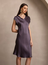 [Grigio Porpora] SilkSilky-IT Cap Sleeve V Neck Vestiti da donna 006