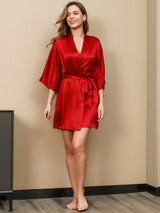 [Rosso] SilkSilky-IT A tre quarti Scollo a V Set camicia e vestaglia 003