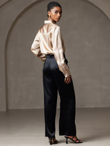 [Champagne] SilkSilky-IT 19Momme Manica lunga Colletto con Revers Camicie da donna 004