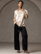 [Champagne] SilkSilky-IT 19Momme Manica lunga Colletto con Revers Camicie da donna 008
