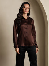 [Caffè] SilkSilky-IT 19Momme Manica lunga Colletto con Revers Camicie da donna 001