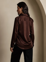 [Caffè] SilkSilky-IT 19Momme Manica lunga Colletto con Revers Camicie da donna 002