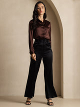 [Caffè] SilkSilky-IT 19Momme Manica lunga Colletto con Revers Camicie da donna 009